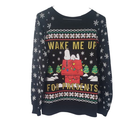 PEANUTS Black Light Up Christmas Sweater Womens Size Medium M 7/8 - Picture 1 of 4
